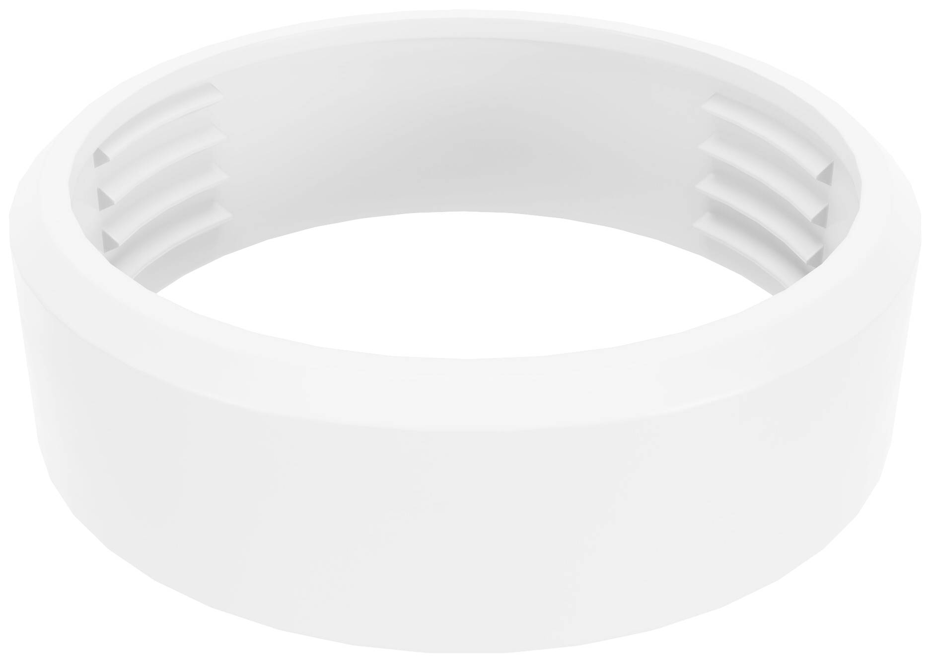 A white, round plastic ring with internal grooves, likely a component or accessory for a technical or mechanical device.