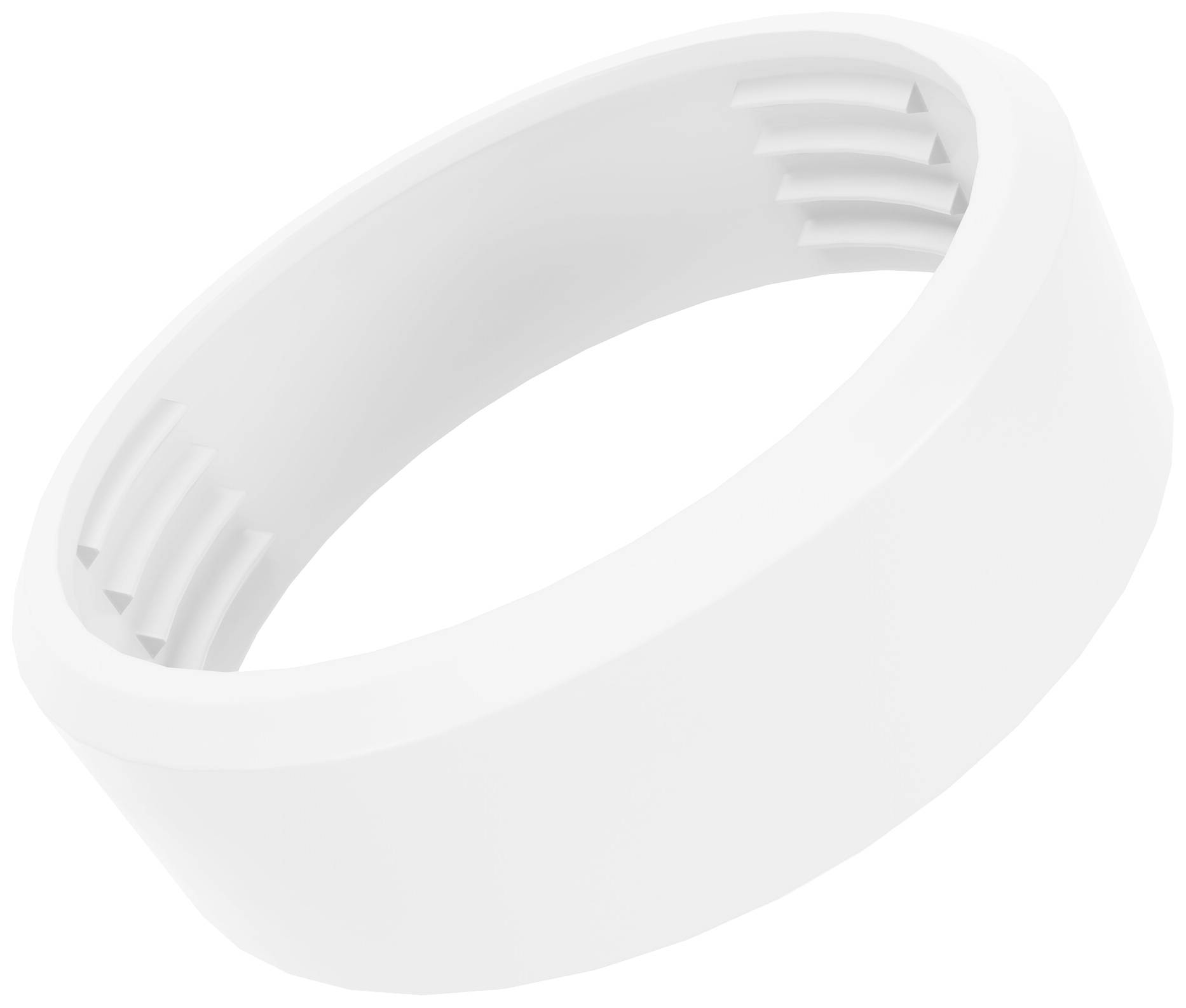 A white, round plastic ring with a ribbed inner profile.
