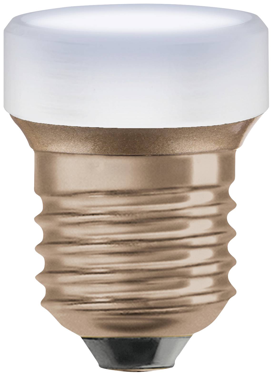 A light bulb socket with a smooth, white top surface and a metallic, ridged base, typical of screw threads.