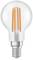 An energy-efficient LED light bulb with visible orange-coloured filaments and a silver base.