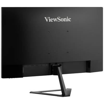 A black ViewSonic monitor with a slim, modern stand viewed from behind.