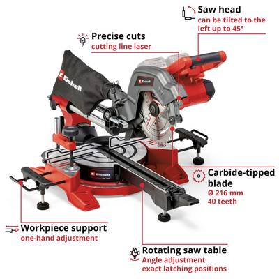 'Illustration of the Power X-Change product family with numerous tools, including a mitre saw in the foreground.'