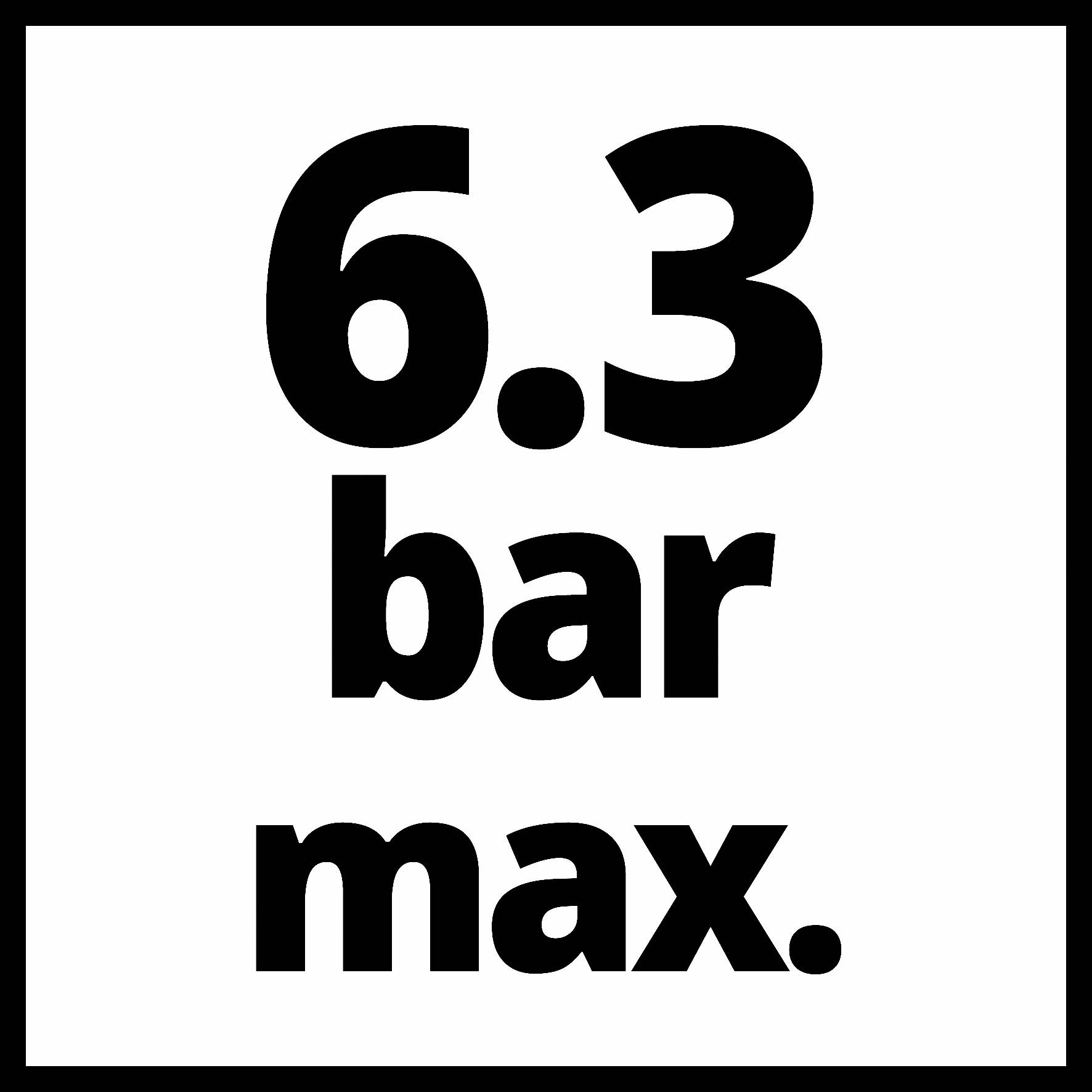 '6.3 bar max.' is written in black text on a white background.
