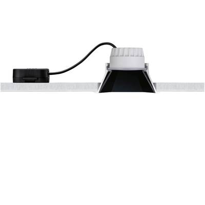 A modern ceiling spotlight with a black and white casing mounted on a metal track, cable connection visible from above.