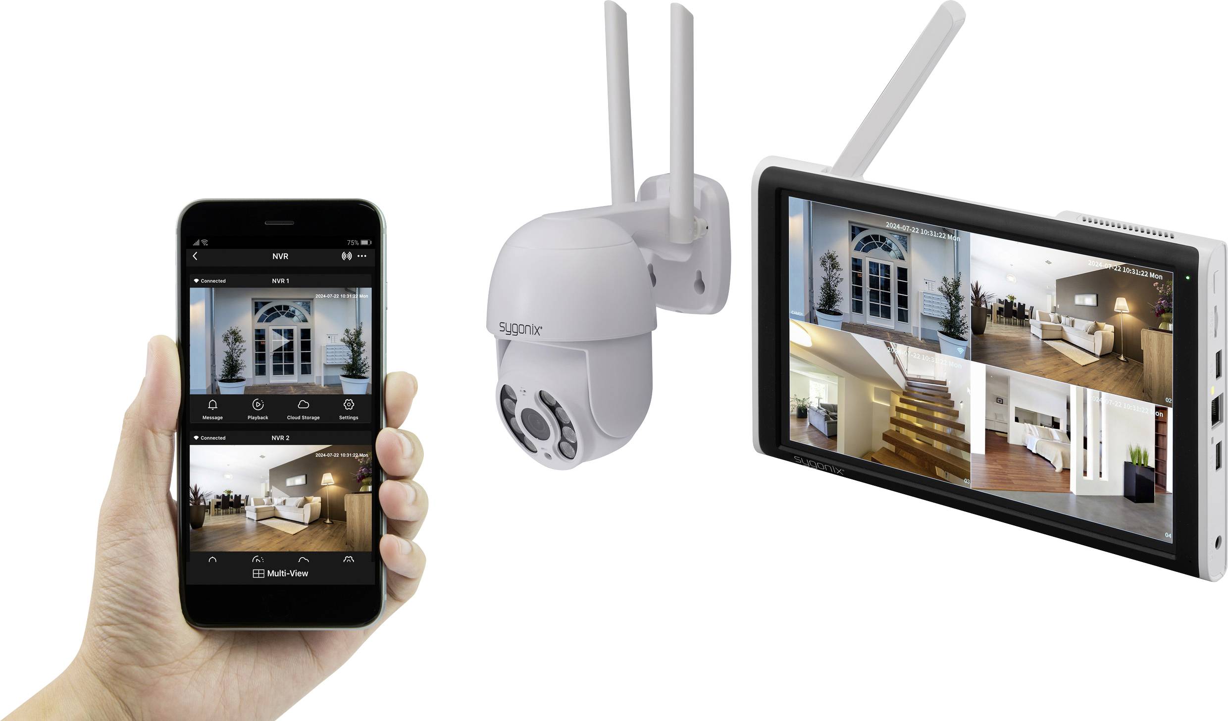 Sygonix SY-6440258 RF-CCTV camera set 4-channel incl. 1 camera 2304 x 1296 p 2.4 GHz