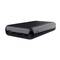 Black power bank with three ports: a blue USB port, a 5V output, and a 5V input.