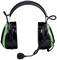 'A headset with microphone, green and black, with padded ear cups, suitable for communication or noise protection.'