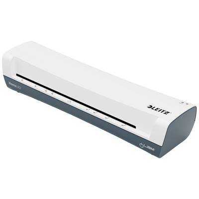 A white, slim Leitz laminator, model 'Home A3', with control buttons on the top surface. Perfect for home use.