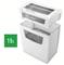 'Leitz' Paper Shredder with transparent 15L collection bin, showing shredded paper. Suitable for office or home use.