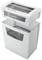 A white paper shredder by Leitz with a full collection bin for shredded paper, suitable for office use.