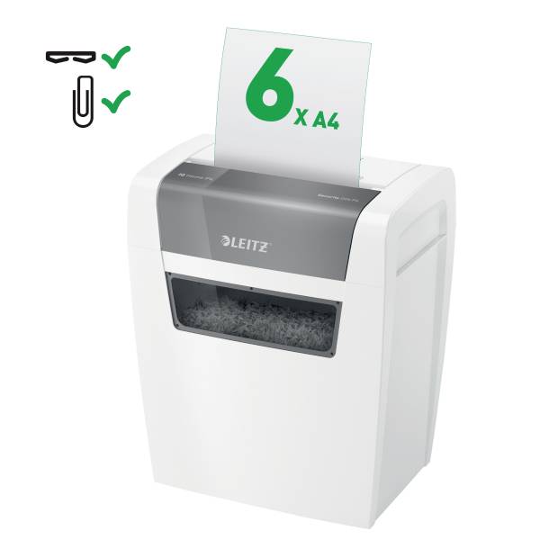 Paper Shredder in Action: Destroying 6 A4 sheets simultaneously. Suitable for staples and paperclips.