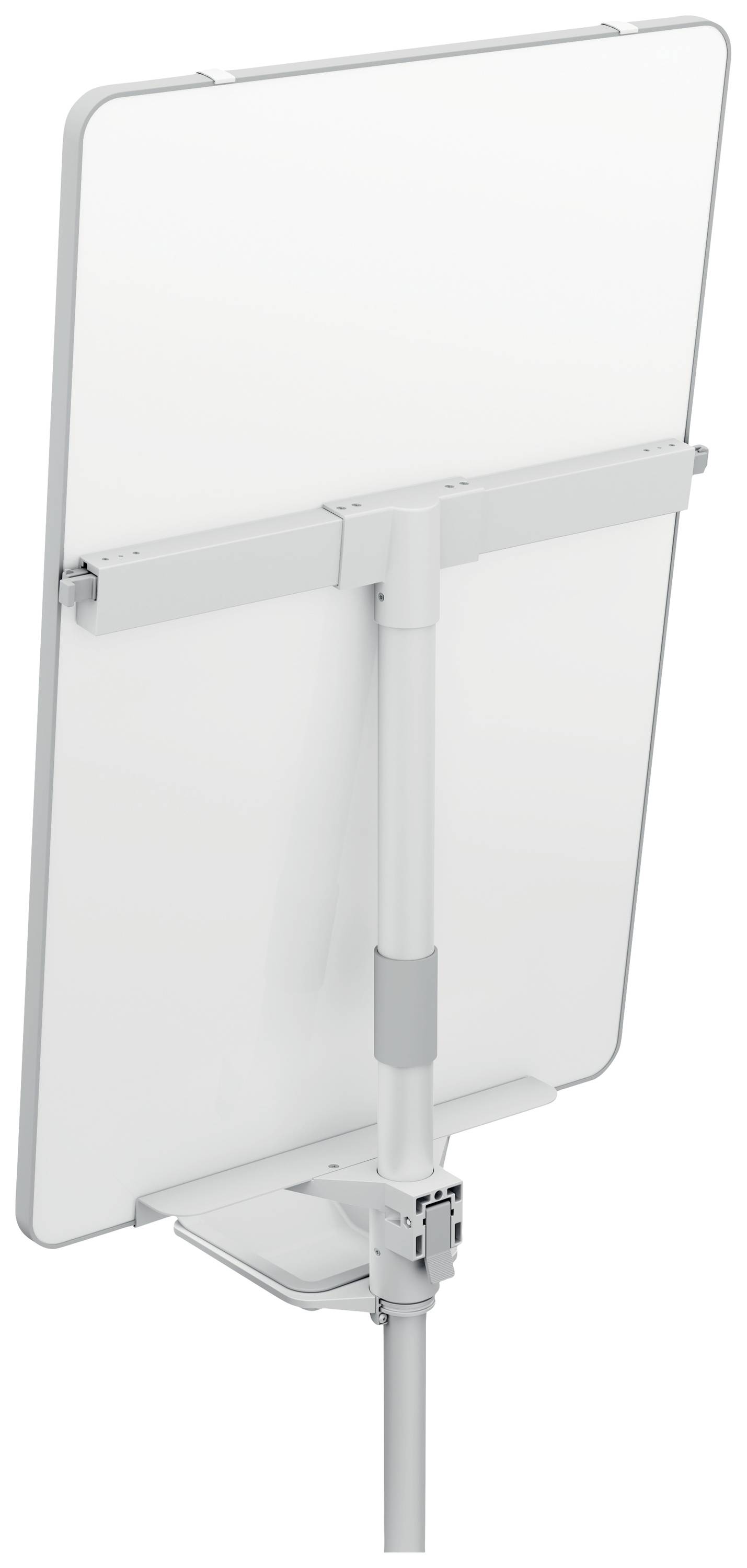 An unidentified, rectangular road sign on a post, shown from behind, mounted on a silver pole.