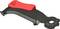 A black tool with a red handle, curved tip, and markings; likely designed for surface treatment.