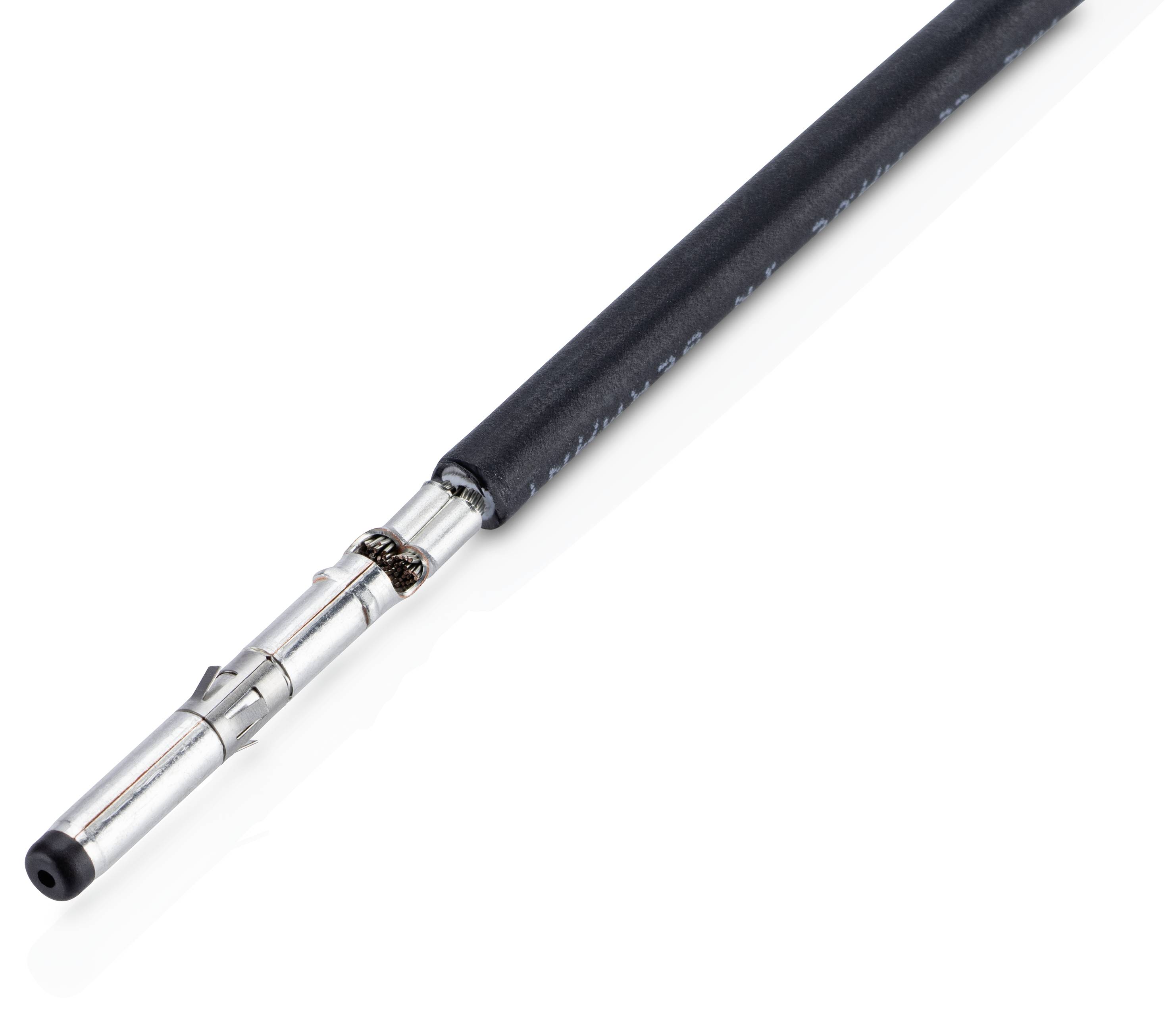 Remote call antenna with extendable, silver telescopic rod and black-coated handle on a white background.