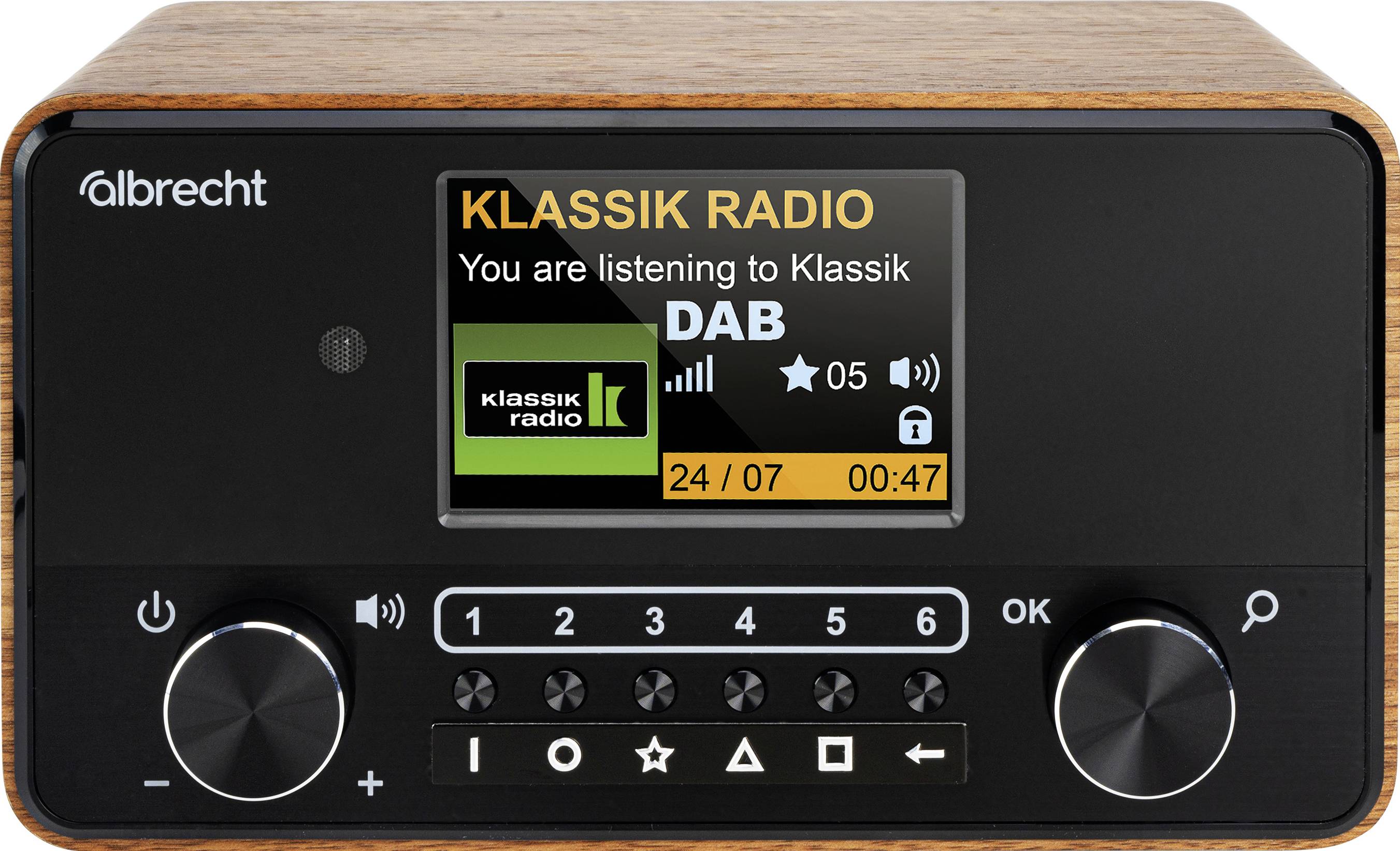 Albrecht DR 866 Desk radio DAB+, FM AUX, Bluetooth, DAB+, FM Tangible keypad, Speech output, Alarm clock Walnut