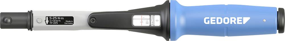 A torque wrench with a blue handle labeled 'GEDORE' and a measurement scale.