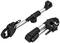 Two metal bicycle mounts with black plastic clamps, suitable for attaching to bicycle carriers or frames.