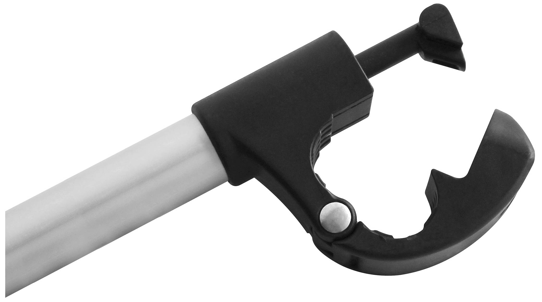 The image depicts a metal rod with a black, adjustable plastic handle at one end, as commonly found in tools.