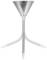 Metal funnel with three flexible tubes protruding from the lower tip, set against a white background.