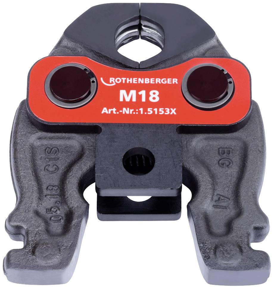 'Rothenberger M18 Press Sleeve', robust black construction with red label, article number 1.5153X, for pipe connection.
