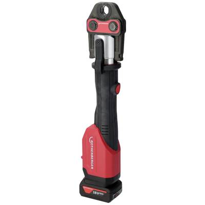 Pipe pliers with red and black plastic handles, suitable for plumbing and heating installations. Battery-powered.