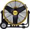 Yellow and black DEWALT industrial floor fan on a wheeled stand, shown front view on a white background.