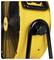 Close-up of a yellow DeWalt portable fan or air mover with a black protective grille and stand on a white background.