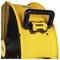 Close-up of a yellow DEWALT industrial fan or blower with black handle and grille on a white background.