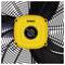 A yellow, square DeWalt fan motor with a black rotary switch in the centre, surrounded by a black grille.