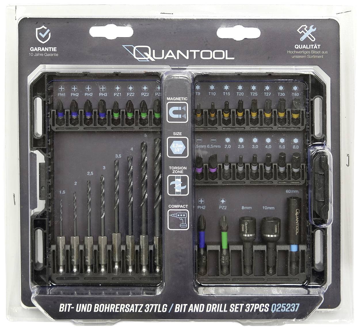 'Quantool Bit and Drill Replacement Set, 37-piece, with Magnetic and Torsion Properties and Various Sizes for Versatile Applications.'