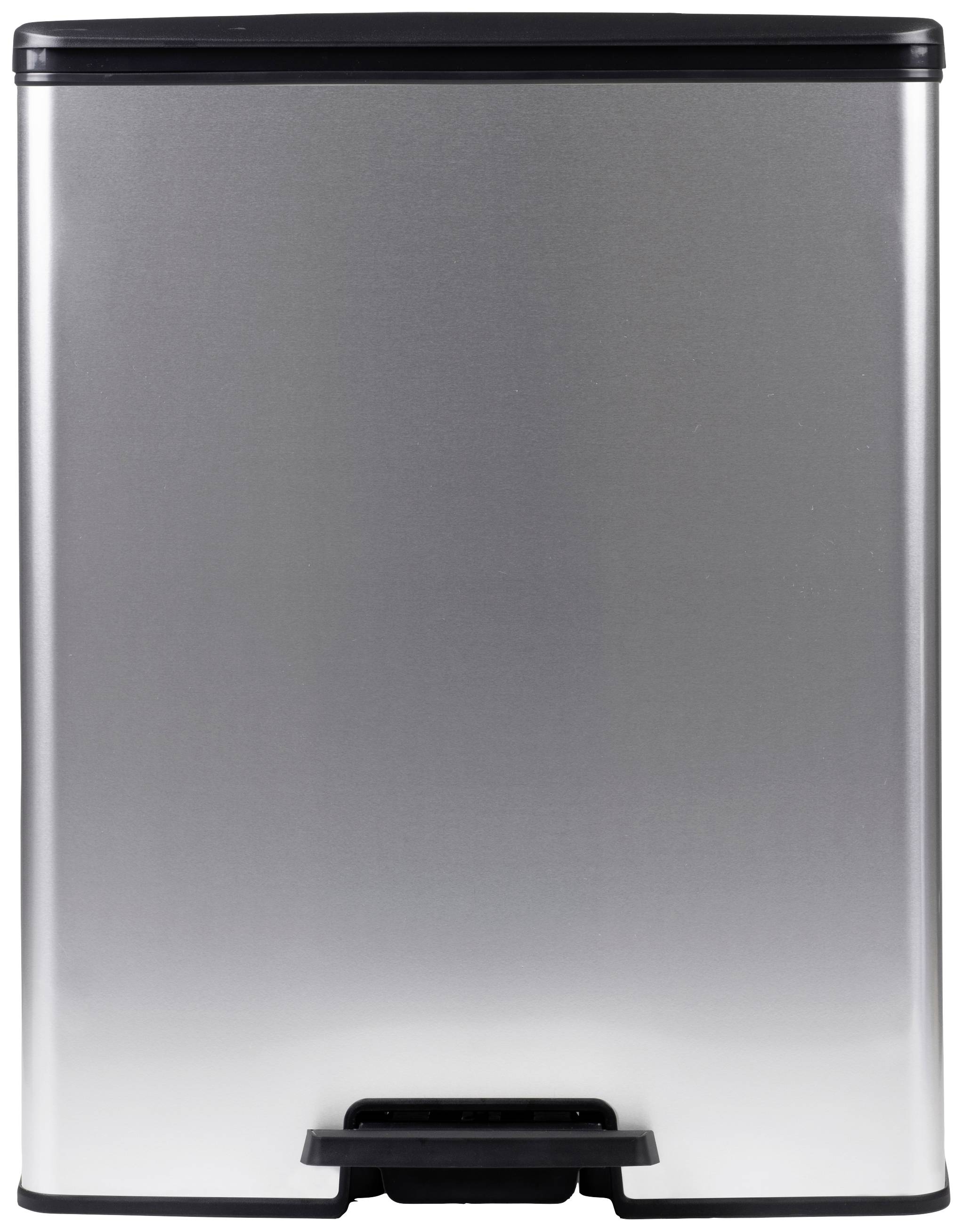 Silver rectangular bin with a foot pedal on the underside. Ideal for kitchens or offices.