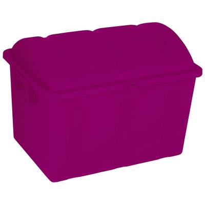 A large, pink plastic container with a lid. Used for storing items.