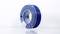 Spool of blue 3D printer filament on a white background.