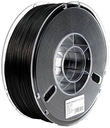 A spool of black 3D printer filament, suitable for use in 3D printing devices.