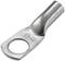 Metal cable lug with a round hole and shaped end for securing cables to terminals.