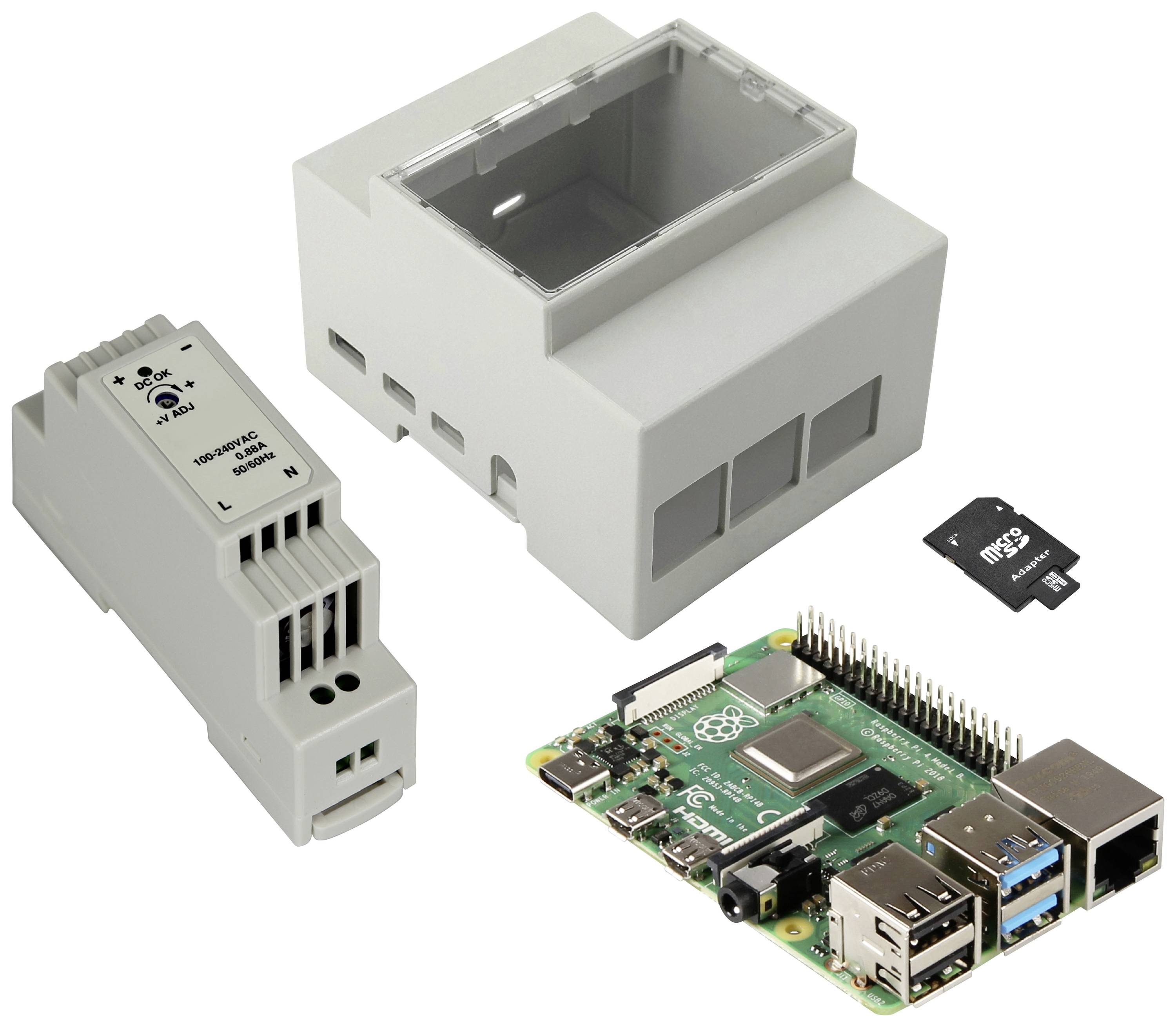 Joy-it DIN-Hutschienen-Kit Pi4 Raspberry Pi® 4 B 4 GB 4 x 1.5 GHz DIN rail mounted housing, DIN rail PSU, Noobs OS