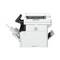A white multifunction printer with paper feed tray and scanner, suitable for office work.