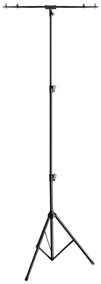 A black, height-adjustable microphone stand with three legs, suitable for musical instruments or vocal recordings.