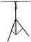 A black, height-adjustable tripod with three legs and a crossbar at the top, suitable for lighting or audio equipment.
