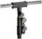 Mounting stand with adjustable crossbar and three fixing buttons, suitable for microphones or lighting rigs.