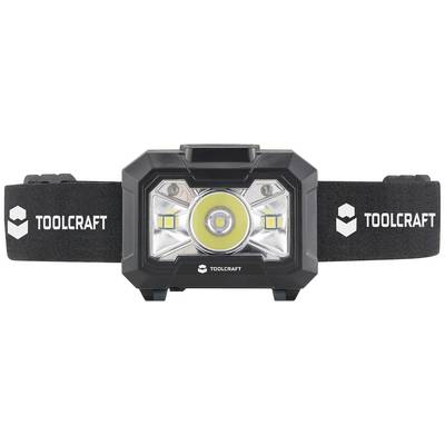 'Toolcraft' head torch with elastic band, LED light in the centre, surrounded by smaller LEDs, for hands-free working.