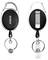 Retractable key reels with metal clip, black casing, key ring, and transparent plastic holder.