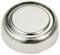 A round button cell battery with a silver casing and flat top surface, suitable for use in small electronic devices.