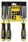 'Three DEWALT chisels in various sizes, in packaging with yellow handles and steel blades. Suitable for woodworking.'