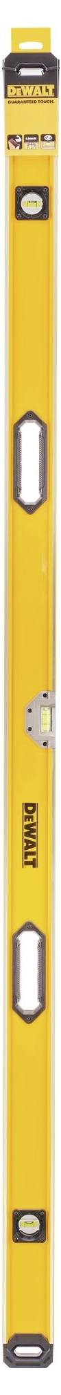 Spirit level in a yellow casing with two vials for horizontal and vertical alignment.