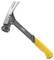 A grey hammer with a yellow handle, suitable for construction work.