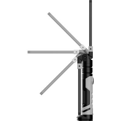 'Foldable, portable device with multiple pivoting arms showing various positions, on a white background.'