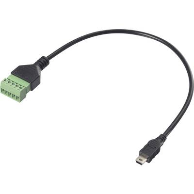 A black cable with a green plug on the left and a USB port on the right.