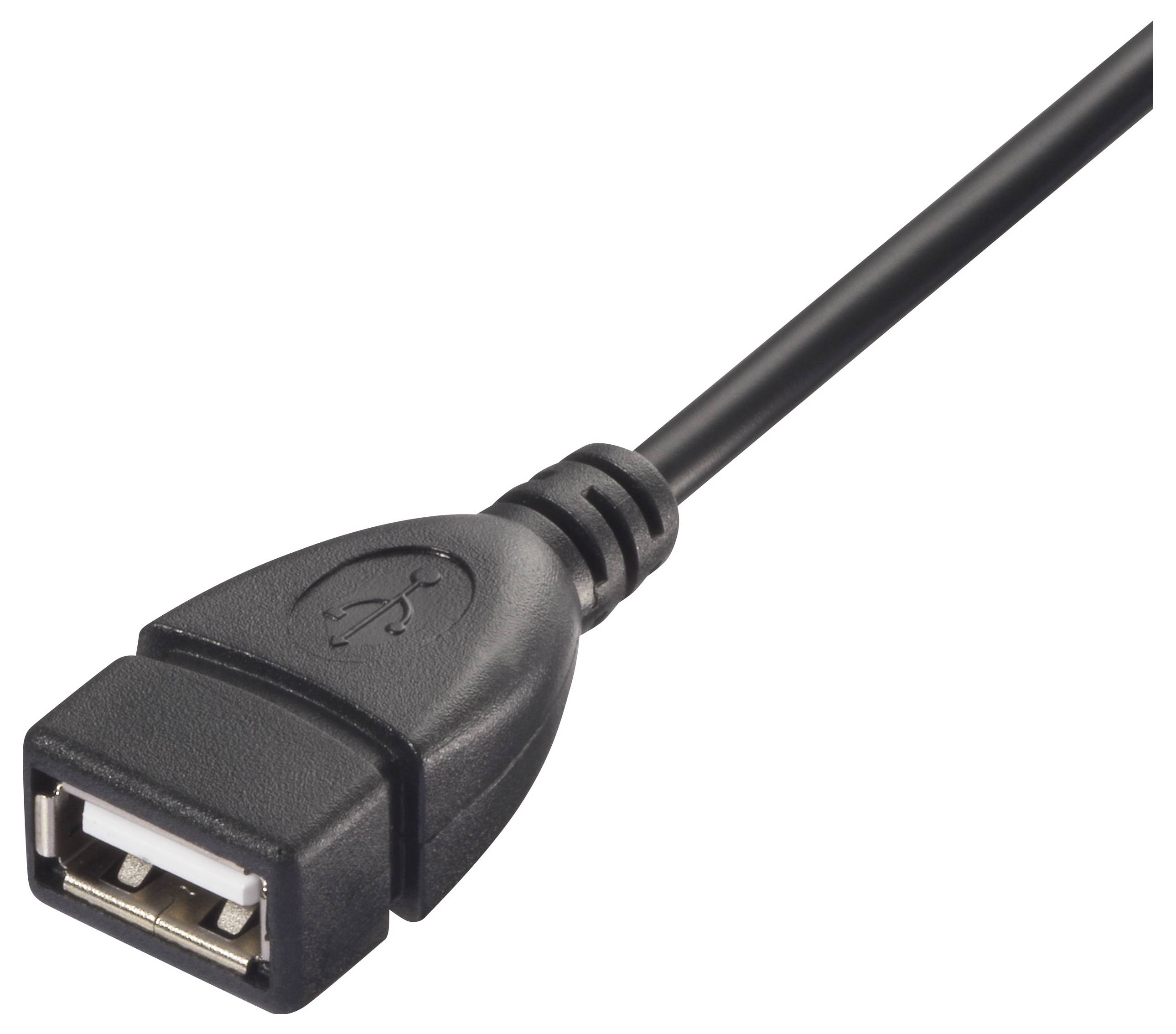 A black USB extension cable with a USB-A socket; recognisable USB symbol on the plug.