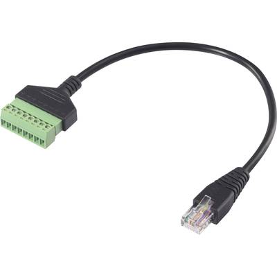 A black cable with a green connection block on one side and an RJ45 plug on the other side.